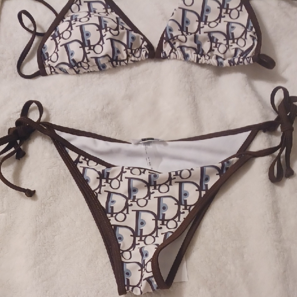 Chic Monogram Bikini Set - Brown & White